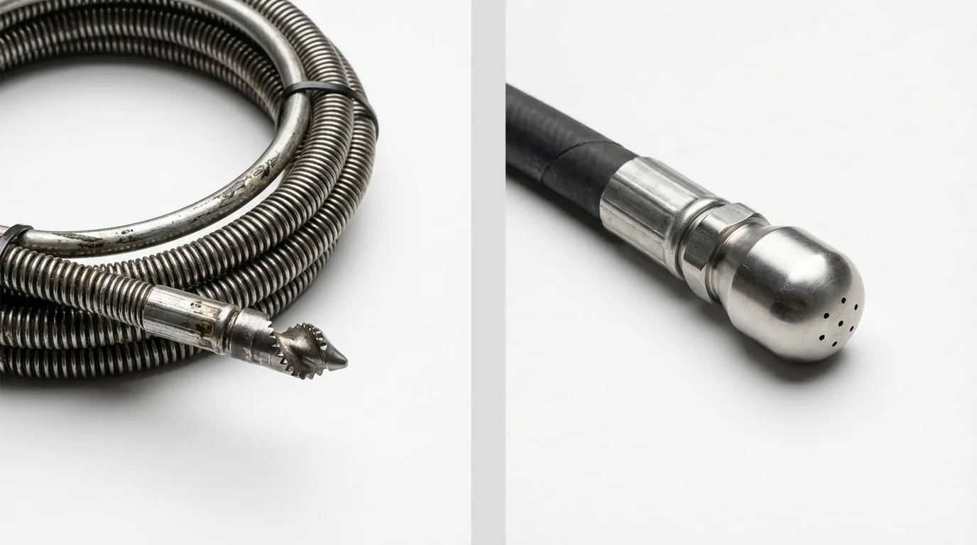 Drain snake cable and hydro jetting nozzle used for drain cleaning in Sundown, TX