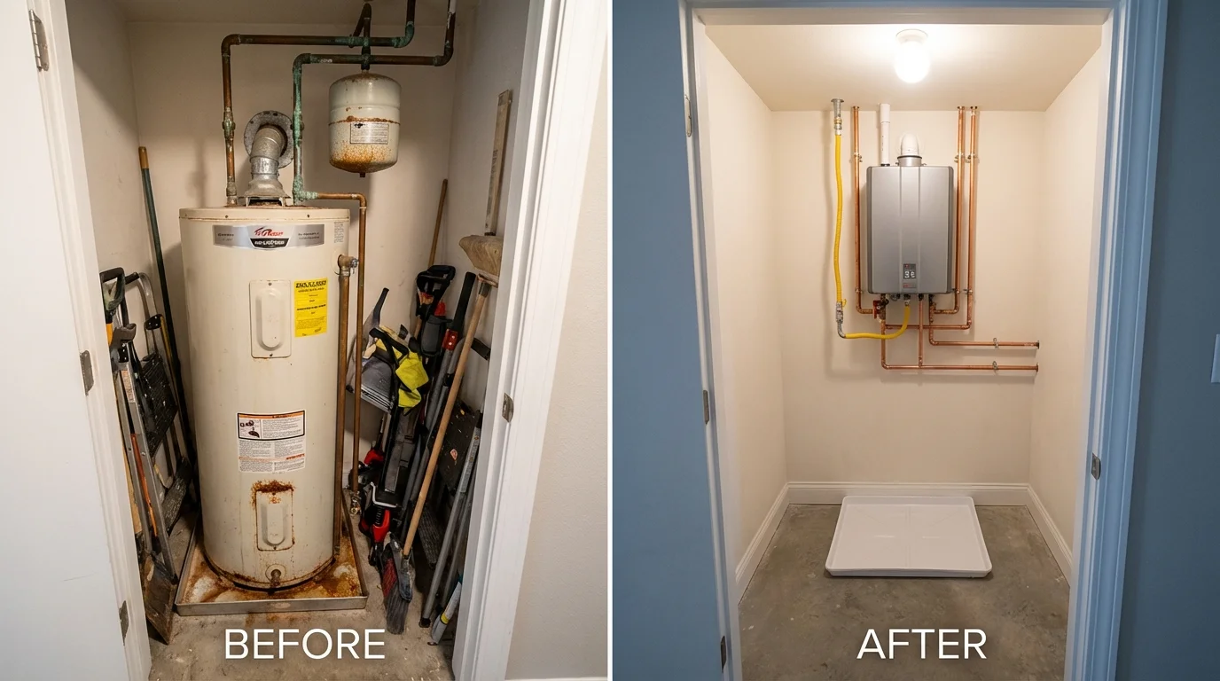 Tank water heater versus wall-mounted tankless unit comparison for Sundown, TX homeowners